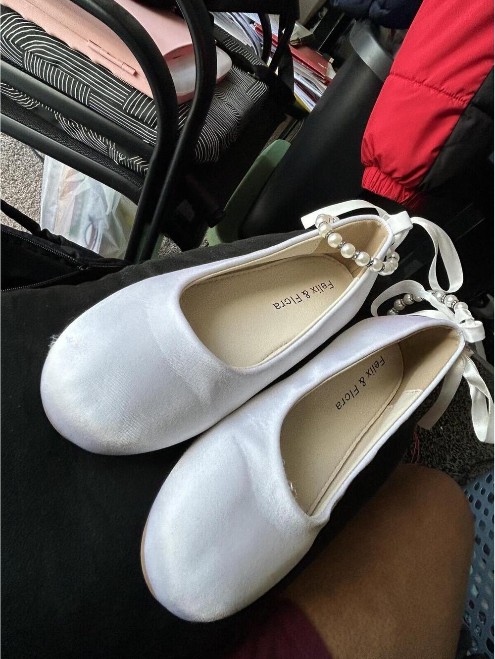 White Ballet Flats with Pearl Ankle Strap